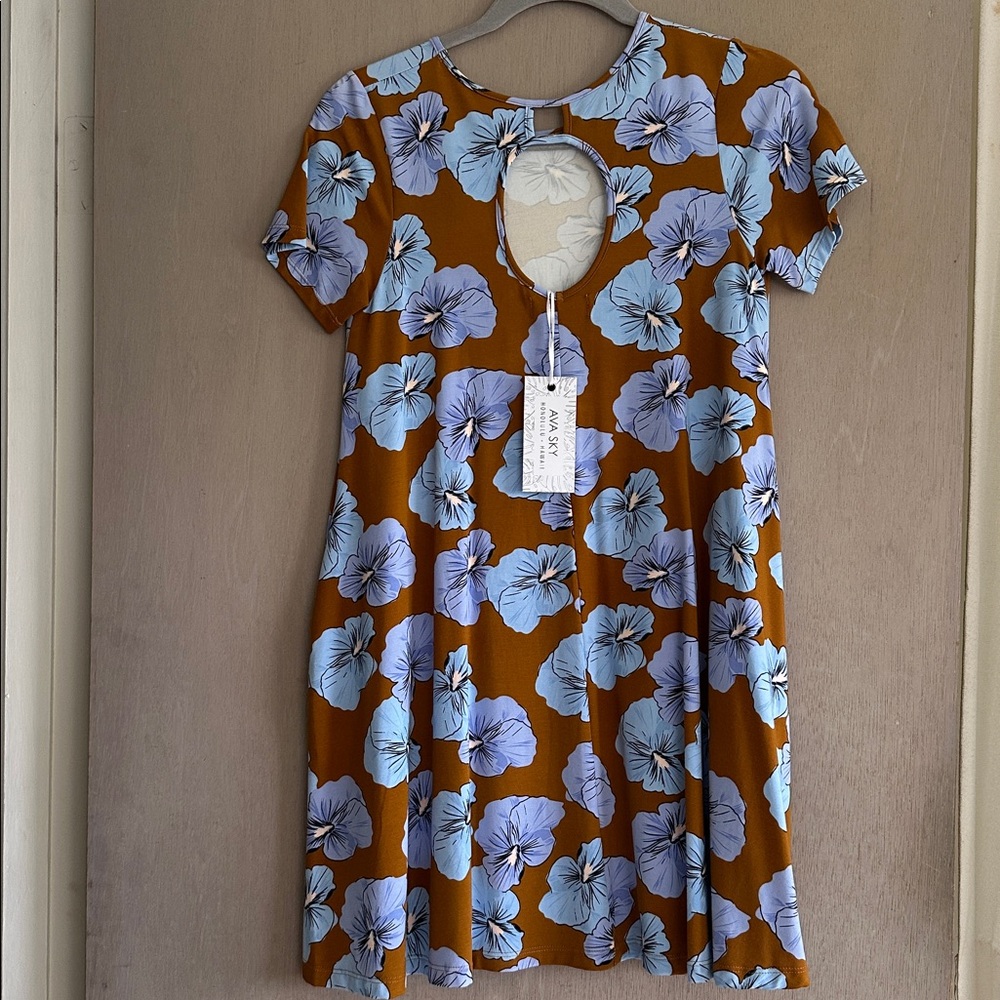 Ava Sky Mustard Floral Midi Dress with Light Blue Blooms - Picture 2 of 2